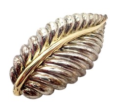 Authentic! Tiffany &amp; Co 18k Yellow Gold Silver Leaf Pin Brooch 2003 - £1,157.61 GBP