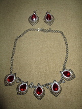 NIB Women’s Fashion Necklace & Earrings Set by Windsor Silver/Red - $12.95