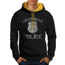 Wellcoda Grammar Police Badge Mens Contrast Hoodie, Funny Casual Jumper - £30.77 GBP