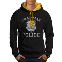 Wellcoda Grammar Police Badge Mens Contrast Hoodie, Funny Casual Jumper - £31.09 GBP