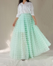 Mint Green Tiered Tulle Skirt Women Custom Plus Size Maxi Tulle Skirt image 6