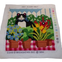 Finished Dimensions 1984 Cat in Garden #2259  Longstitch Embroidery  12x12 - $29.65