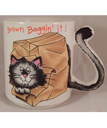 Cat Mug Brown Baggin It JAPAN Cats Tail is the handle very cute comical ... - £8.34 GBP