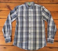 United Colors of Benetton Italy Casual Blue Plaid Cotton Button Down Shi... - $24.99