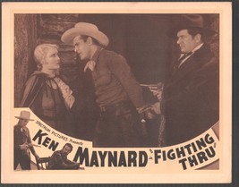 Fighting Thru 11&quot;x14&quot; Lobby Card Ken Maynard Jeanette Loff William L. Thorne ... - £58.62 GBP