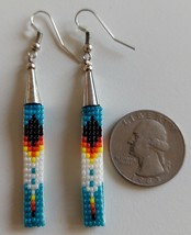 Route 66 Cherokee Native American Indian Made Beaded Dangle Earrings  Silver - £35.85 GBP