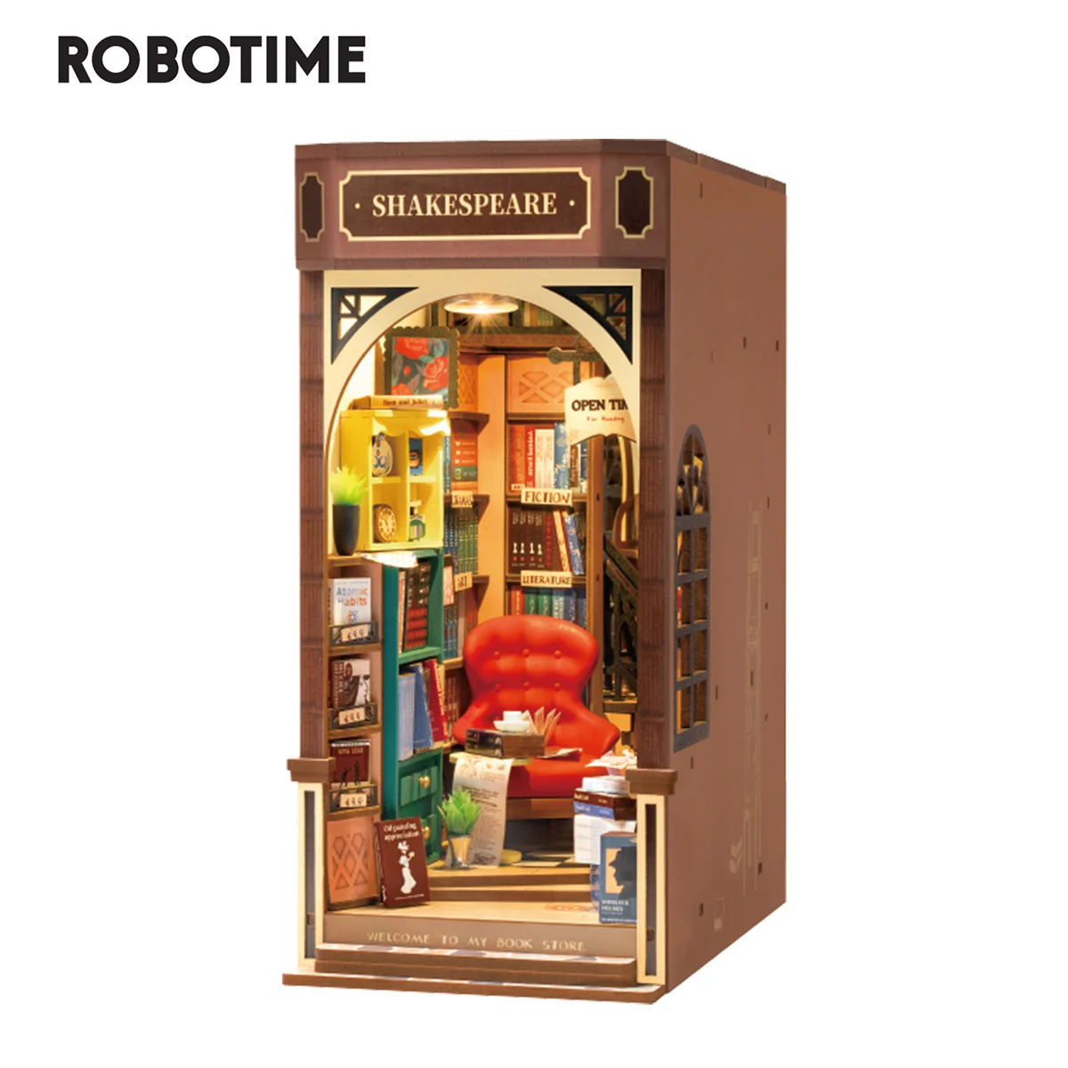 Robotime Rolife Bookstore Book Nook Bookend Model Kit with LED Light DIY - £65.75 GBP