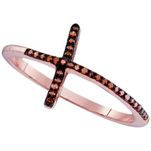 10k Rose Gold Womens Round Red Color Enhanced Diamond Band Cross Ring 1/10 - £160.42 GBP