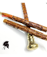 Vintage Fancy Hand Carved Walking Stick Wooden Cane Victorian Brass - $50.90