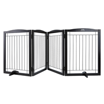 VEVOR Free Standing Dog Gate, 32" H x 96.5" W Freestanding Pet Gate, Brown - $70.99