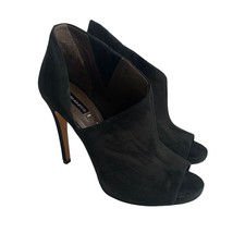 BCBG Suede Leather Peep Toe Bootie High Heels Womens Size 9.5B Black Ankle Boot - £44.43 GBP