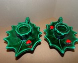 Vintage Lefton Holly Berry Taper Candle Holder Pair - $22.48