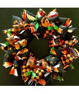 Halloween Themed Wreath with Boo Pumpkins Plaid Harlequin Door Decor - £40.20 GBP