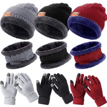 9 Pieces Winter Knit Beanie Hat Neck Warmer Touchscreen Gloves Set Fleece Lined  - £32.42 GBP