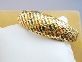 Joan Rivers Gold Tone Green Gold Enamel Scales Feathers Hinged Bangle Br... - $29.99