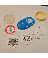 Vintage Knight Round Playing Cards Complete Set 54 Blue Floral Back Hard... - $9.85