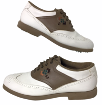 Footjoy Greenjoys Golf Shoes Womens Sz 9 9M White Brown Saddle Oxford 48868 - £21.21 GBP