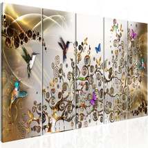 Tiptophomedecor Stretched Canvas Animal Art - Hummingbirds Dance Gold Narrow - S - £114.01 GBP