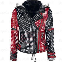 New Women&#39;s  Black Silver Studded Zipper Cowhide Motorbike Leather Jacke... - £338.24 GBP