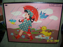 vintage 1950&#39;s child&#39;s inlay tray puzzle{girl &amp; duck} - $12.87