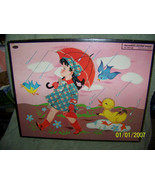 vintage 1950&#39;s child&#39;s inlay tray puzzle{girl &amp; duck} - £10.23 GBP