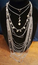 Vintage Modern Mixed Style Necklaces  Silvertone 4 pc Triangle Circle  - £15.62 GBP