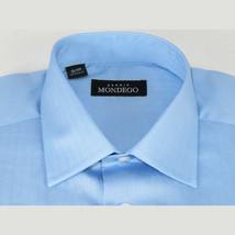 Men Mondego 100% Soft Cotton Dress Business Classic shirt B500 Blue Herringbone image 7