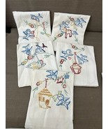 Vintage 5 Hand Painted Flour Sack Kitchen Dish Towels, Birds - $23.75