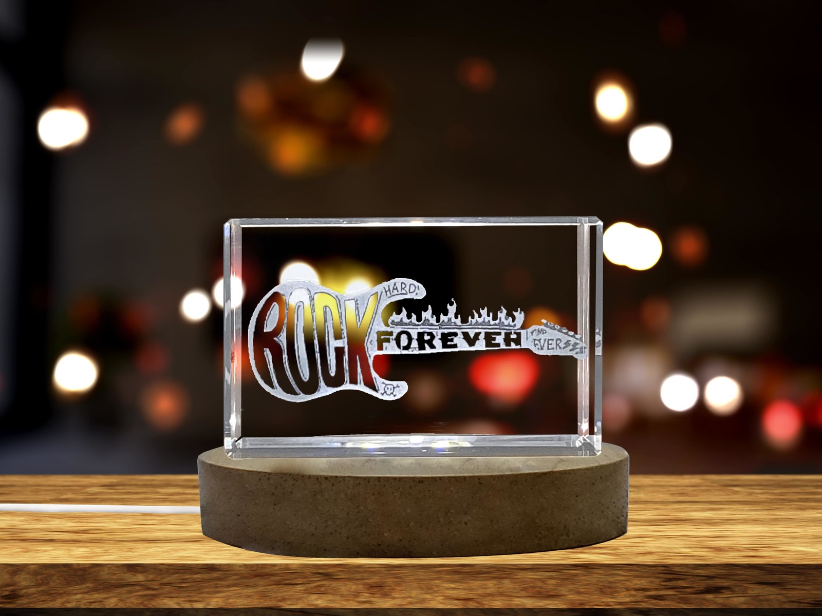 LED Base included | Cool Grunge Hand Drawn Electric Guitar 3D Engraved Crystal