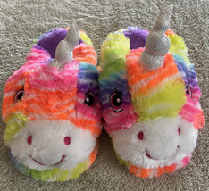 Girls Neon Pink Purple Orange Yellow Blue Unicorn Silver Fleece Slippers... - £7.31 GBP