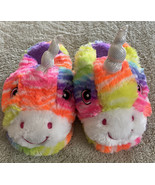 Girls Neon Pink Purple Orange Yellow Blue Unicorn Silver Fleece Slippers... - €8,03 EUR