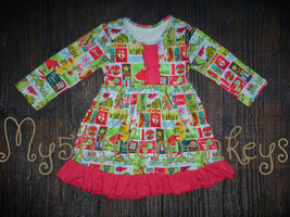 NEW Boutique Dr Seuss Grinch Girls Long Sleeve Ruffle Dress Christmas - £6.35 GBP