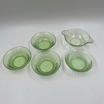 Vintage Uranium Green Depression Glass Glowy Bowls 4.5”- Set of 5 - $55.14