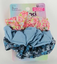 Scunci Kids Scrunchies Pink &amp; Light Blue Floral Print and Solid Blue Denim 3pcs - £4.26 GBP