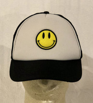 Smiley Face Trucker Hat Mesh Snapback Black &amp; White With Embroidered Hap... - £11.67 GBP