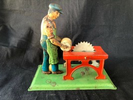 Vintage Tin Toy Arnold Sawyer Steam Powered Grinding Stone Wheel Work - £94.24 GBP