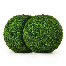 Costway 2 PCS Artificial 15.7&quot; Boxwood Topiary Balls UV Protected Indoor Outdoor - £91.91 GBP