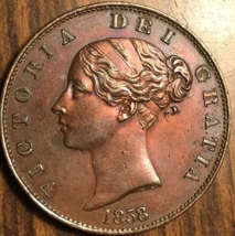 1858 UK GB GREAT BRITAIN HALF PENNY COIN - $94.00