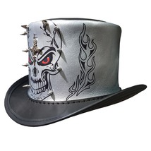 Gothic Malevolent Mens Black Leather Top Hat - £259.86 GBP