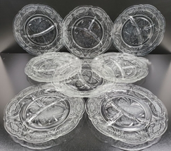 8 Hazel Atlas Royal Lace Clear Grill Dinner Plates Set Depression Etched Vintage - £103.11 GBP