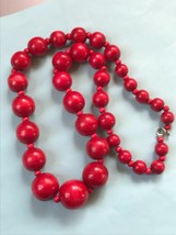 Estate Cherry Red Painted Graduated Wood Wooden Bead Necklace – 20 inches long   - £10.37 GBP