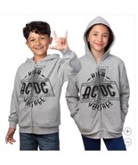 AC/DC Boys Girls Hoodie Gray Rock Band Pockets Full-Zip Relaxed Fit - $747.09 MXN