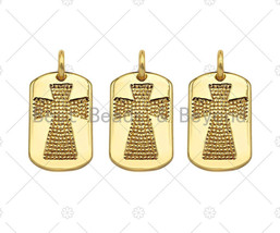 18K Dainty Gold Cross On Rectangle Shape Pendant/Charm,Cross Medallion Charm, - $2.90