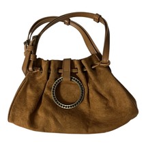 Early 2000s Camel Brown Faux Suede Handbag with Studded Ring Accent - $19.80
