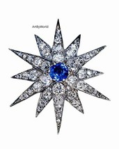 Antique Blue Sapphire Diamond Silver Star Shaped Brooch/Pendant, Art Deco Brooch - £267.05 GBP