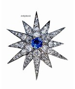 Antique Blue Sapphire Diamond Silver Star Shaped Brooch/Pendant, Art Dec... - $455.44 CAD