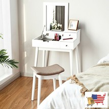 Vanity Dressing Table Set Flip Mirror Desk Furniture Stool - $268.26