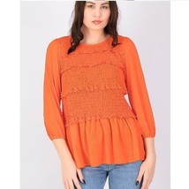Fever Womens Large Cherry Tomato Orange Ruffled Ruched 3/4 Sleeve Top NWT BT38 - £19.23 GBP