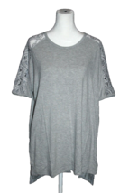 Zenana Premium Women&#39;s Long Shirt Top Size Medium M Gray Short Lace Sleeve NWOT - £14.15 GBP