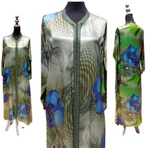 vintage blue and green lame kaftan dress/ embroidery Handmade/ occasion dress - £120.69 GBP